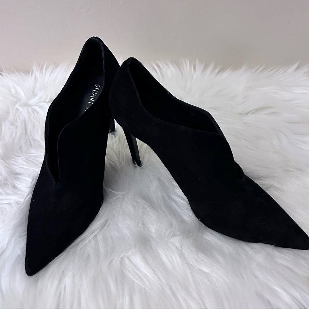 Stuart Weitzman Black Pointy Toe Suede Heels Pumps Women’s 7.5